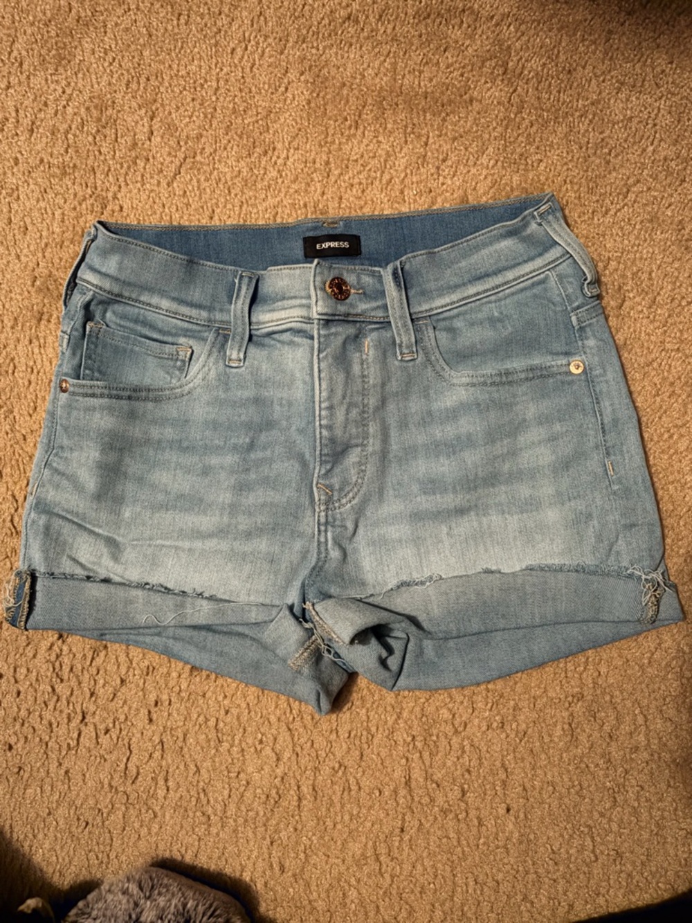 Express Light Wash Denim Cuffed Jean Shorts